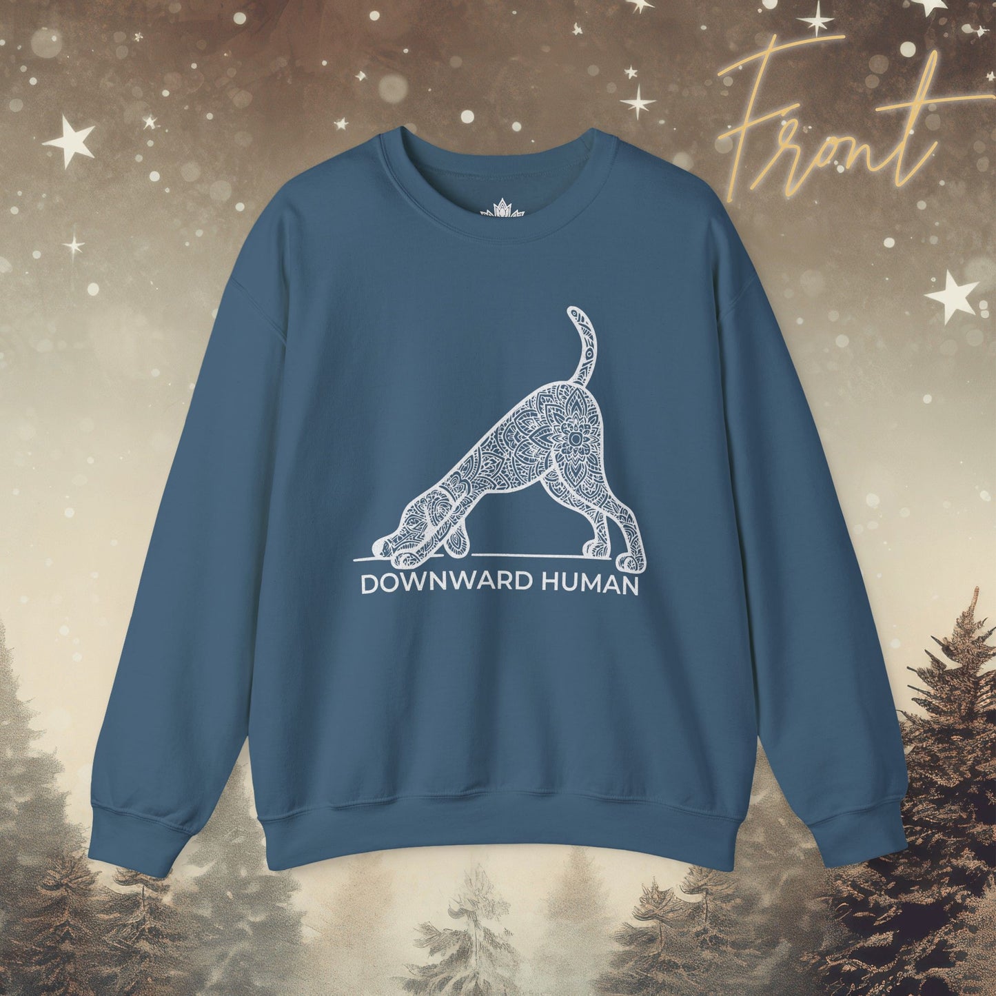 Downward Human Sweatshirt - Mandala Dog