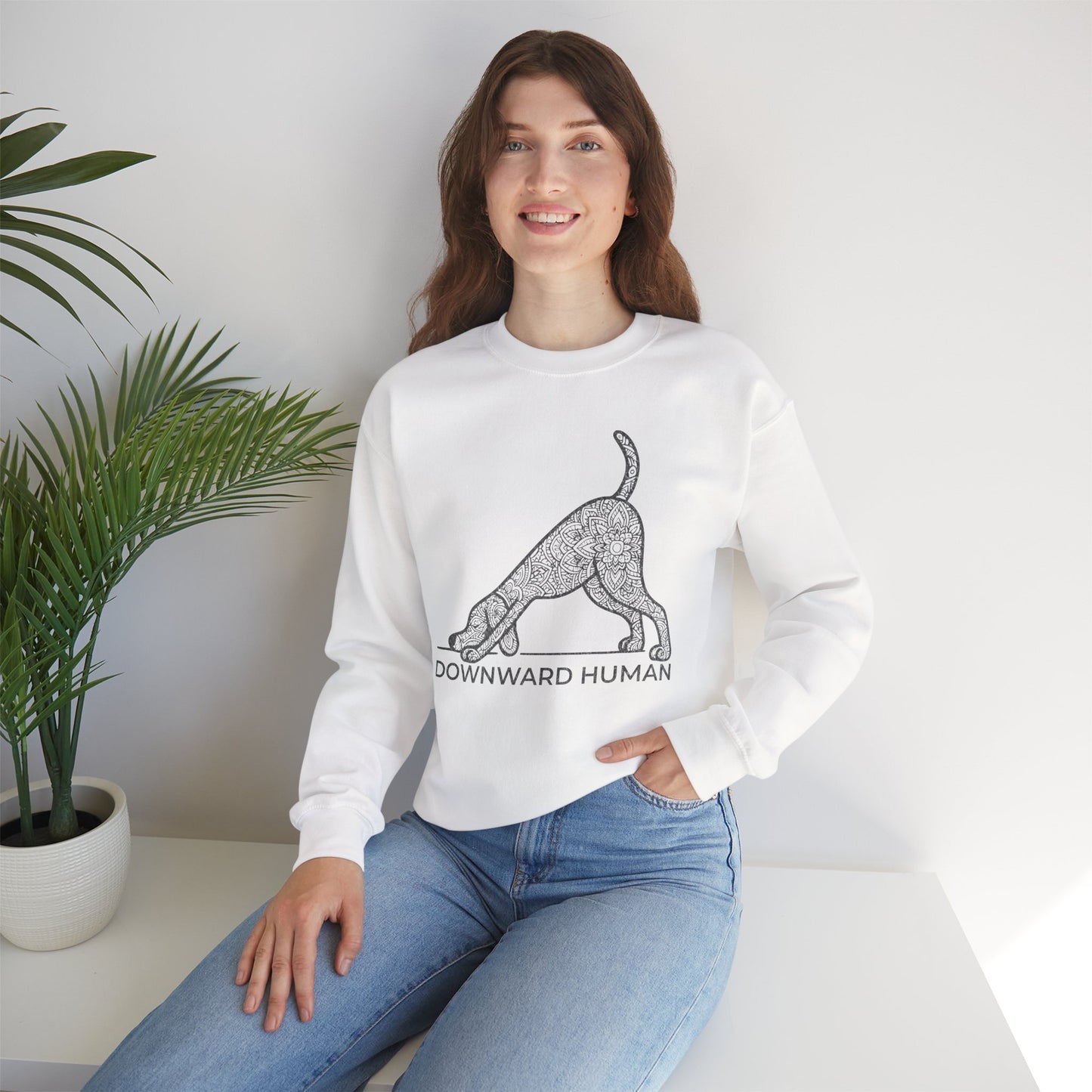 Downward Human Sweatshirt - Mandala Dog