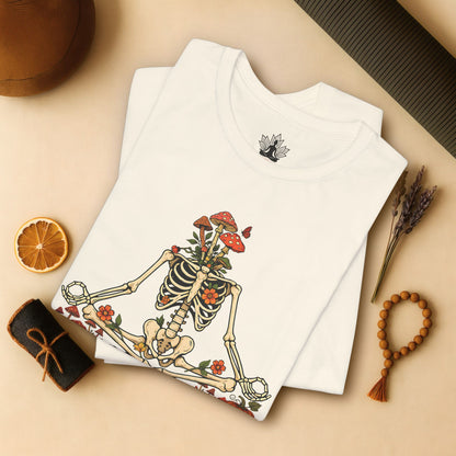 Skeleton Meditation – Halloween Mushroom Tee