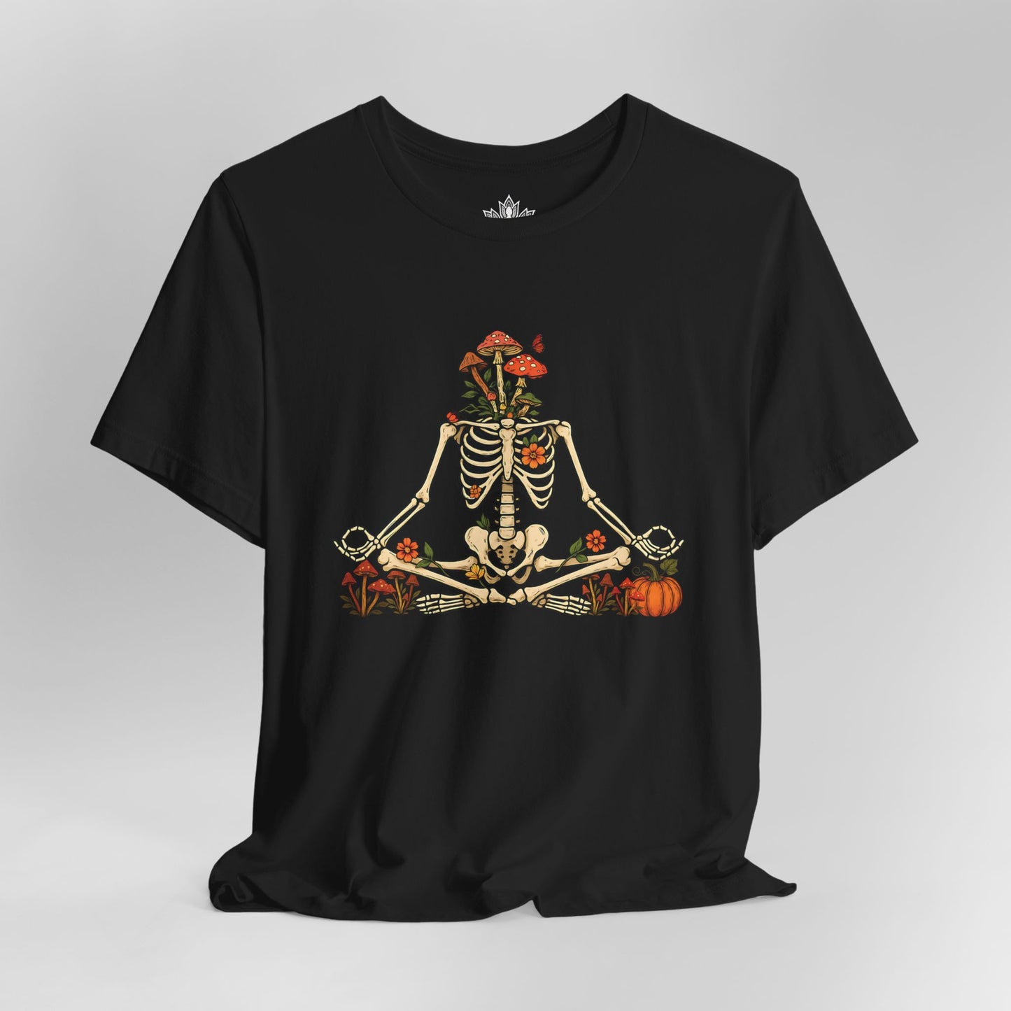 Skeleton Meditation – Halloween Mushroom Men Tee