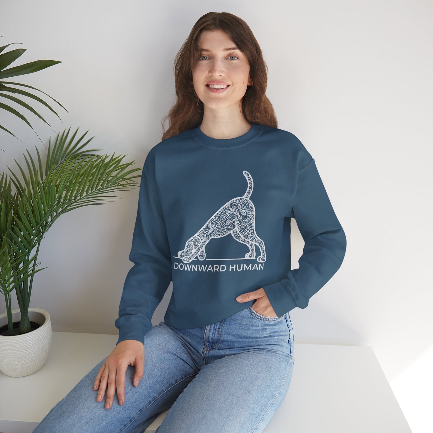 Downward Human Sweatshirt - Mandala Dog