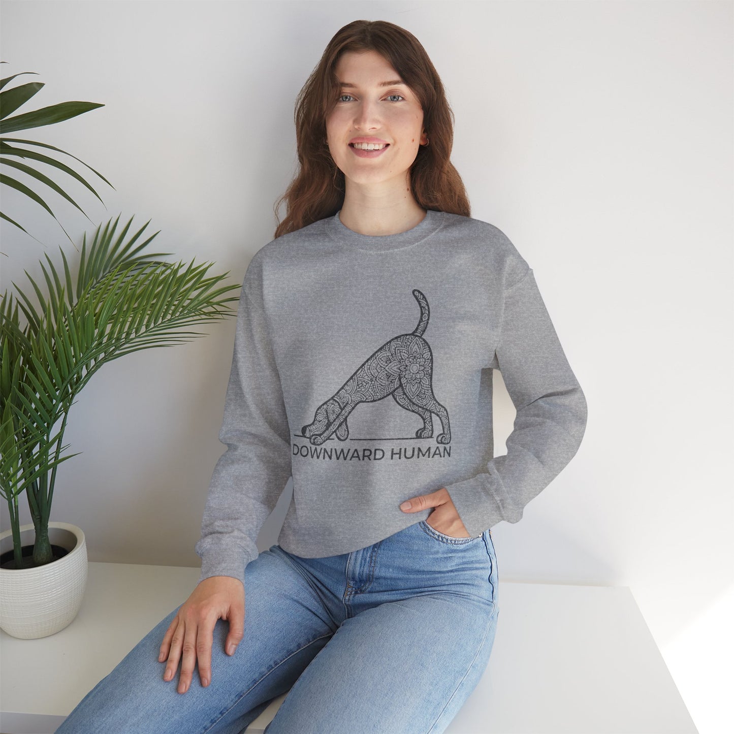 Downward Human Sweatshirt - Mandala Dog