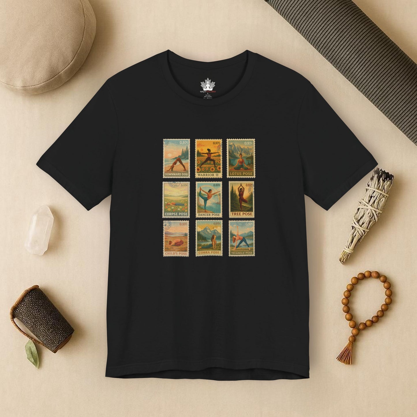 Yoga Postage Poses – Vintage Stamp Tee