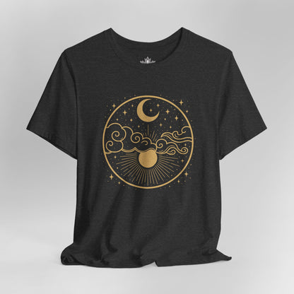 Celestial Moon and Clouds - Gold Yoga Tee