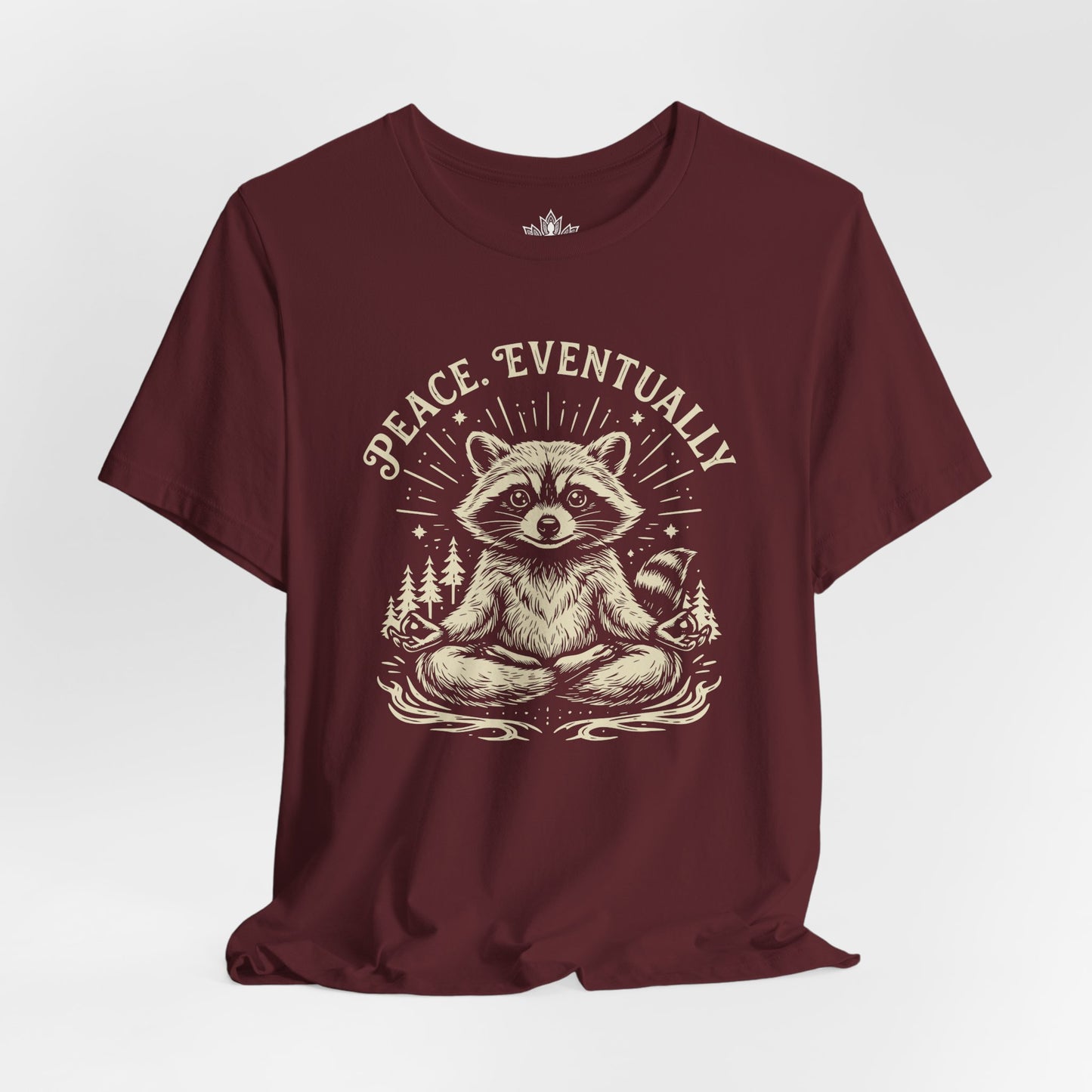 Peace Eventually – Cute Meditating Raccoon Tee