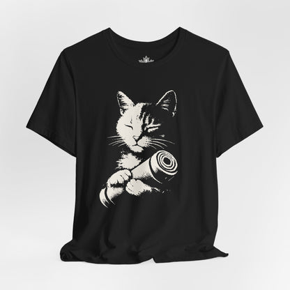 Zen Cat Shadow Art – Monochrome Yoga Graphic Tee