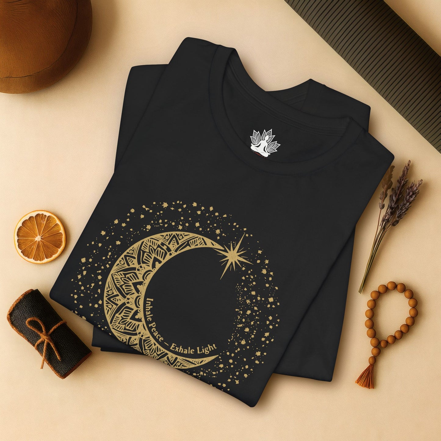 Inhale Peace Exhale Light - Mandala Moon Tee