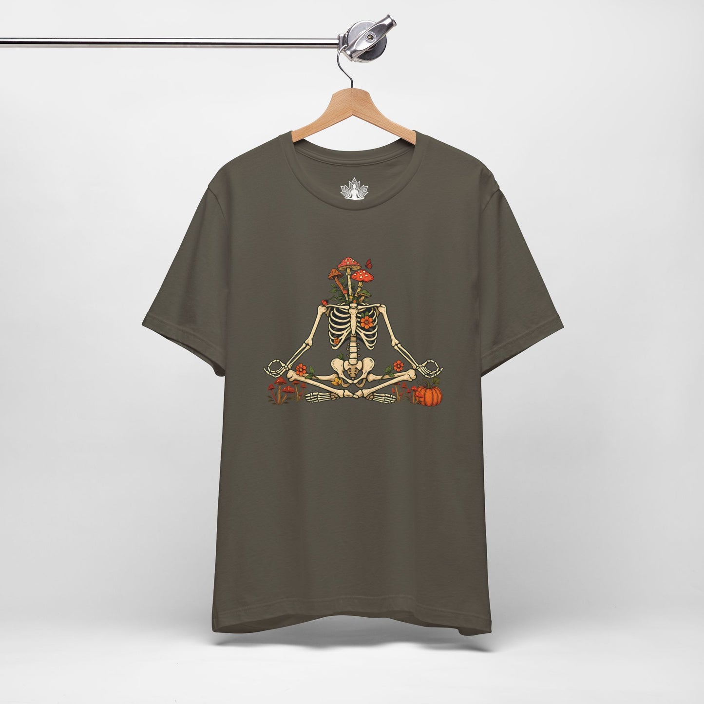 Skeleton Meditation – Halloween Mushroom Men Tee