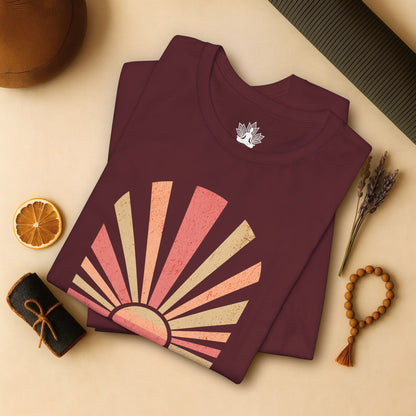 Hot Yoga Makes Me Happy – Retro Sunset Tee