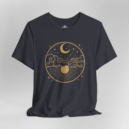 Celestial Moon and Clouds - Gold Yoga Tee