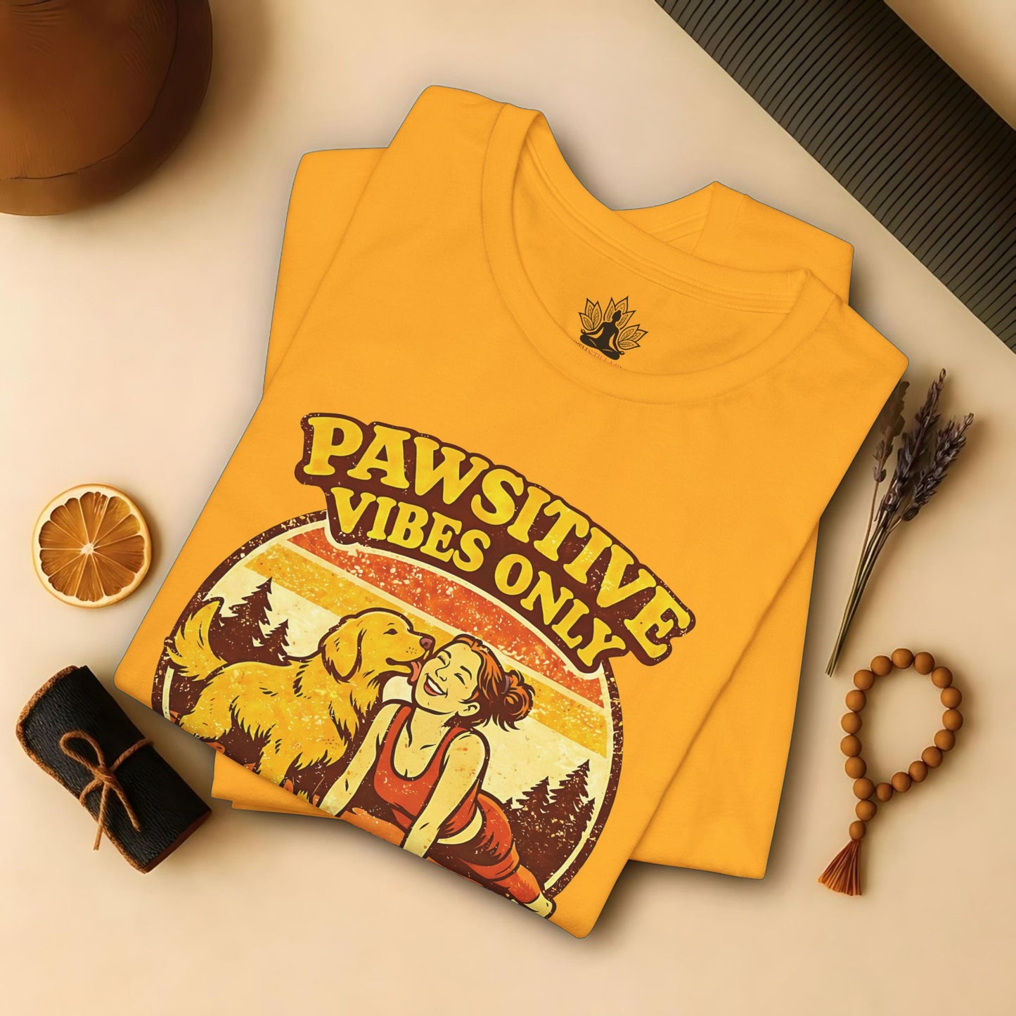 Retro Yogini & Happy Golden Retriever Tee