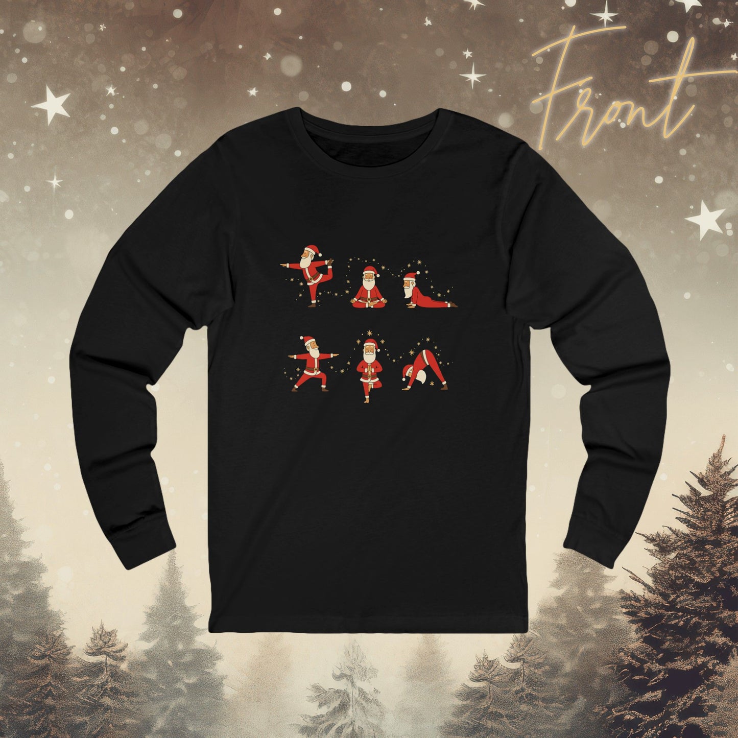 Santa Yoga Poses - Long Sleeves Holiday Tee