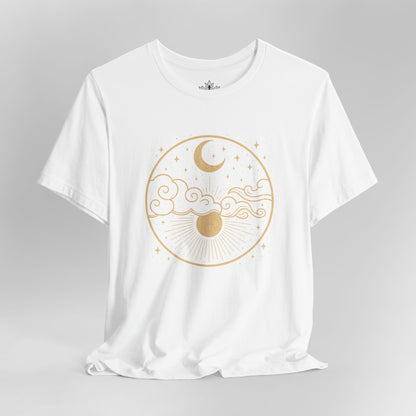 Celestial Moon and Clouds - Gold Yoga Tee