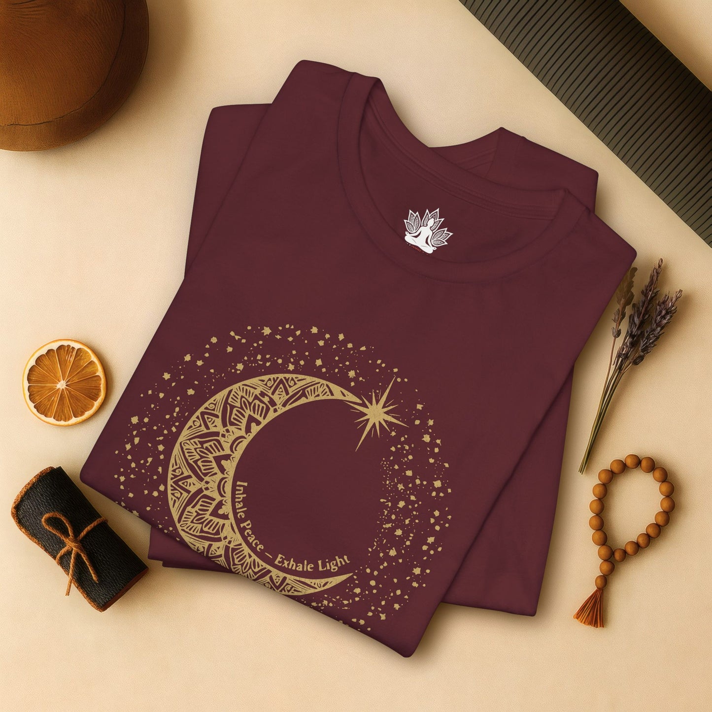 Inhale Peace Exhale Light - Mandala Moon Tee