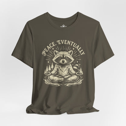 Peace Eventually – Cute Meditating Raccoon Tee