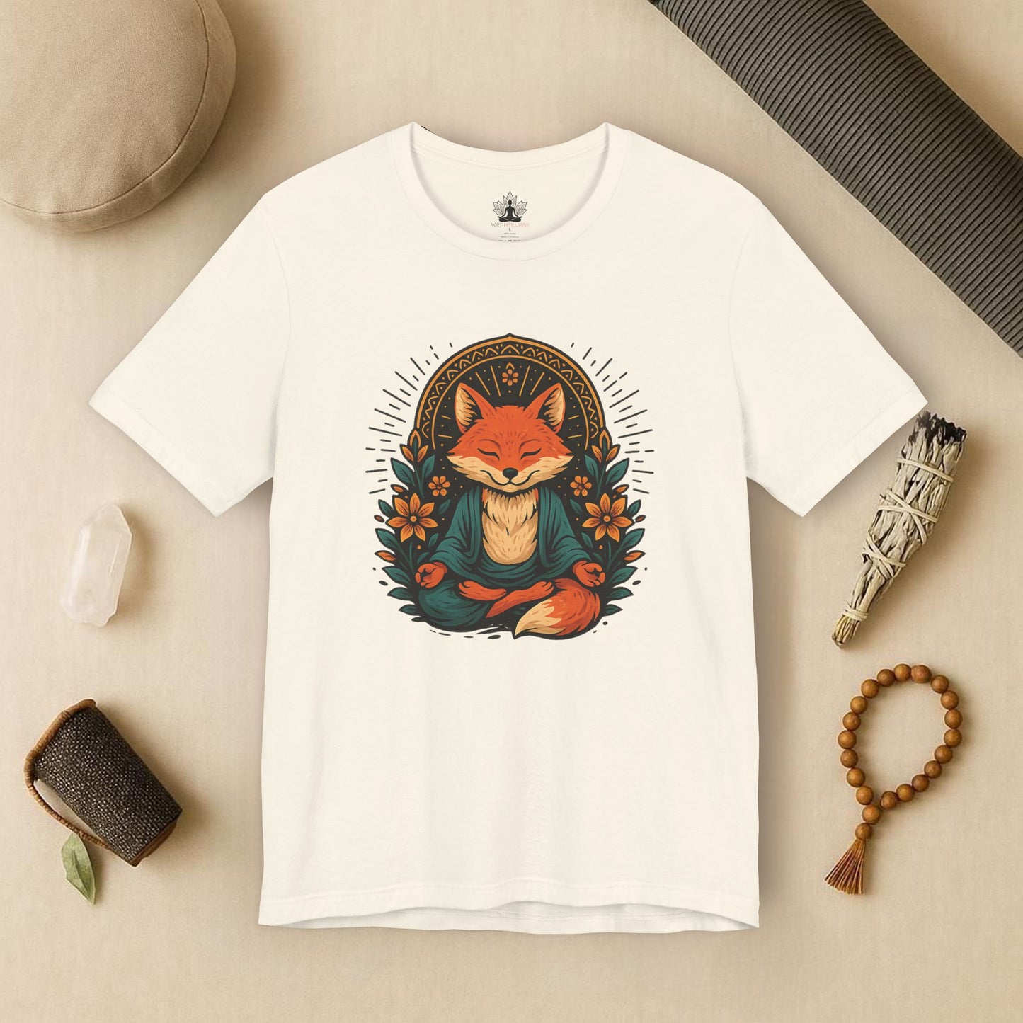 Meditating Fox - Floral Boho Tee