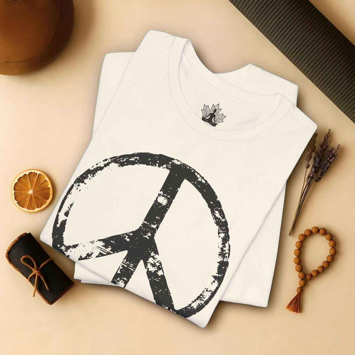 Vintage Peace Symbol Black Print Tee