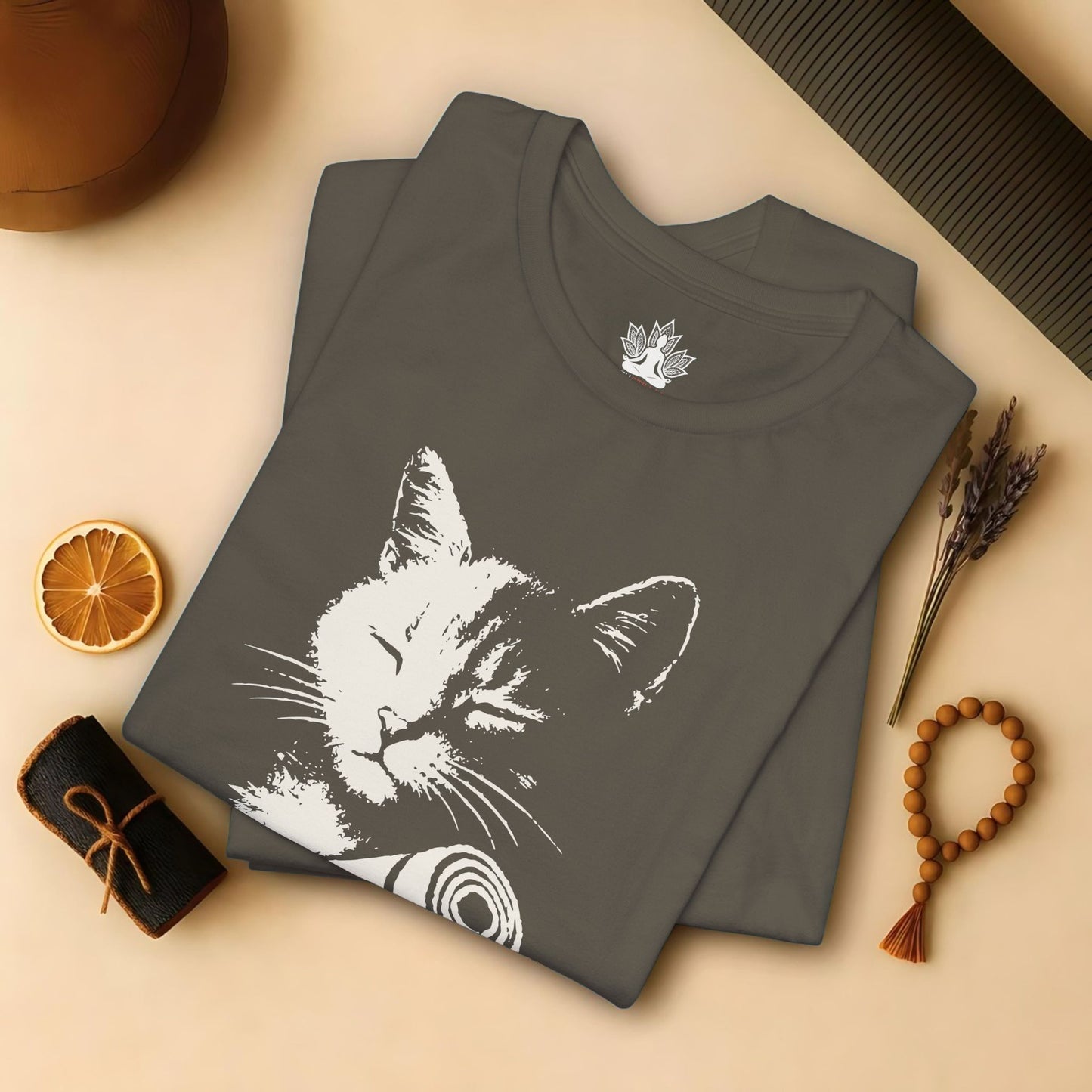 Zen Cat Shadow Art – Monochrome Yoga Graphic Tee