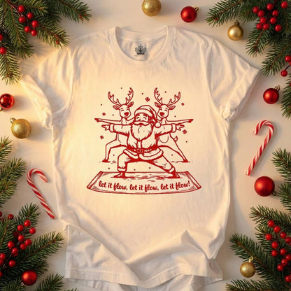 Laissez couler le Père Noël et ses rennes en posture de guerrier – T-shirt de yoga humoristique de Noël