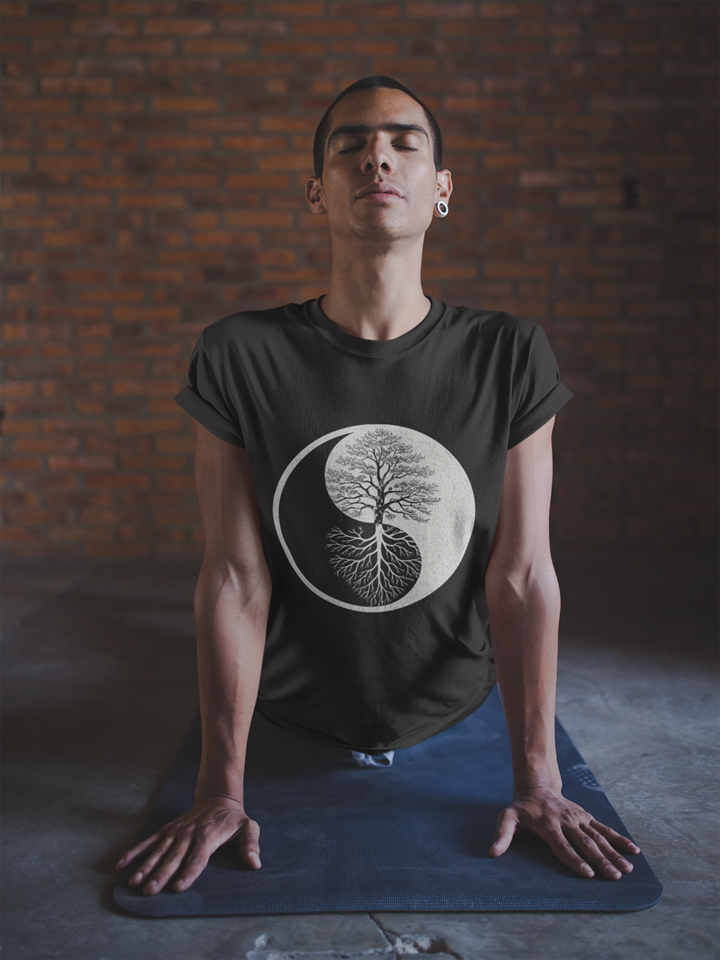 Yin Yang Tree of Balance - Spiritual Nature Men Yoga Tee