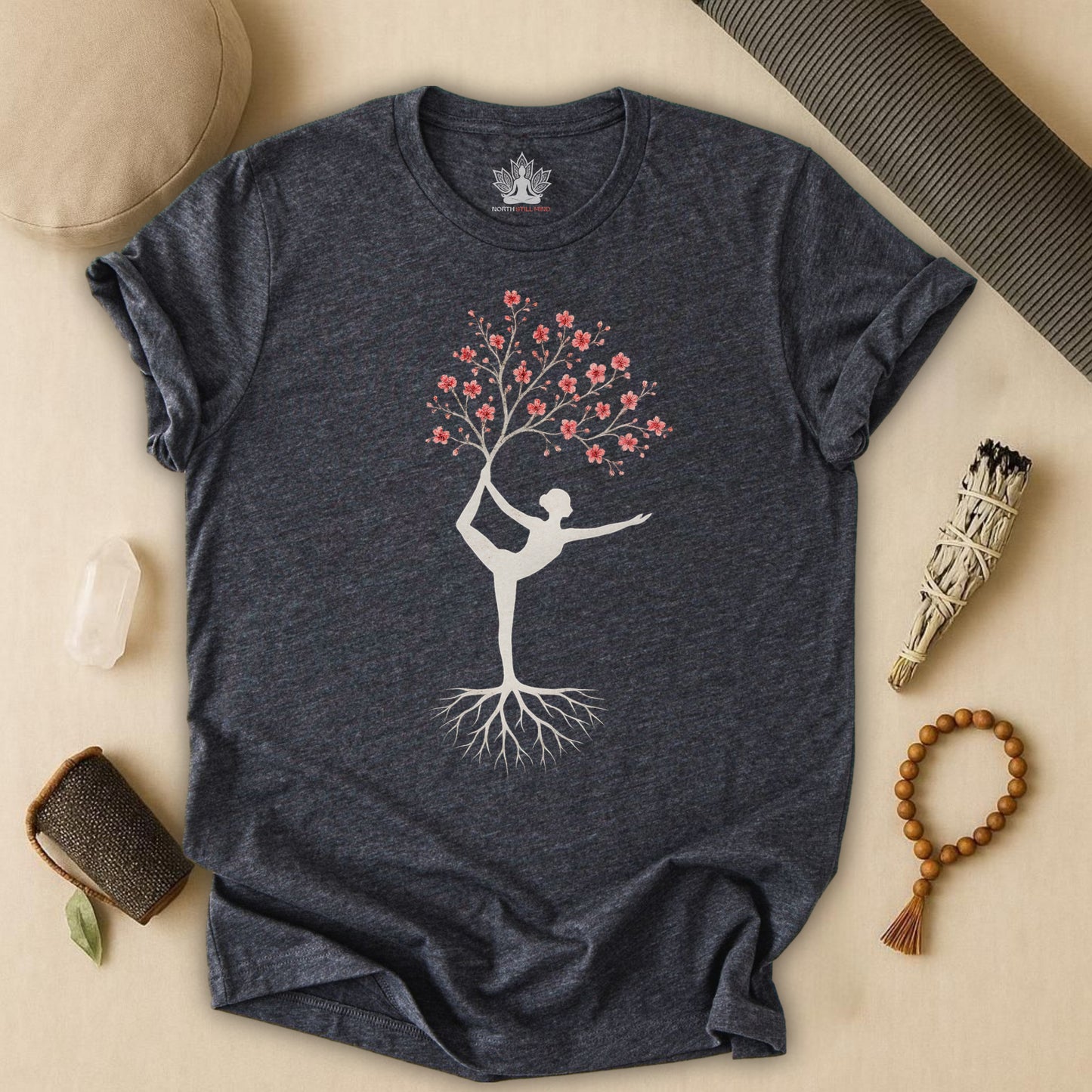 Cherry Blossom Rooted – Yoga Tree Pose Tee
