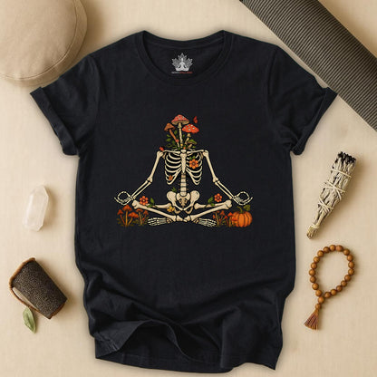 Skeleton Meditation – Halloween Mushroom Tee