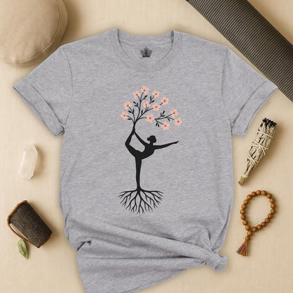 Cherry Blossom Rooted – Yoga Tree Pose Tee