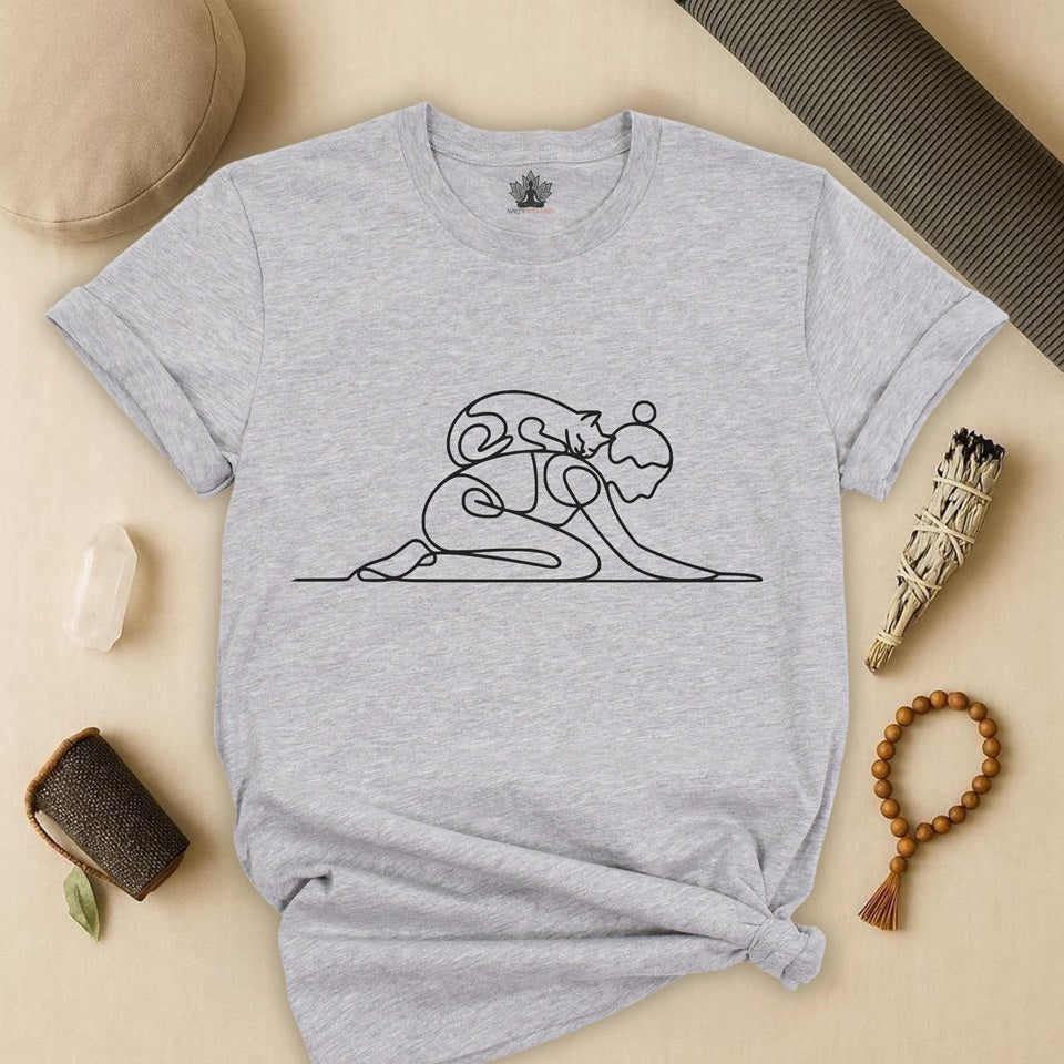 Cat on Back Yoga Pose – Line Art Tee