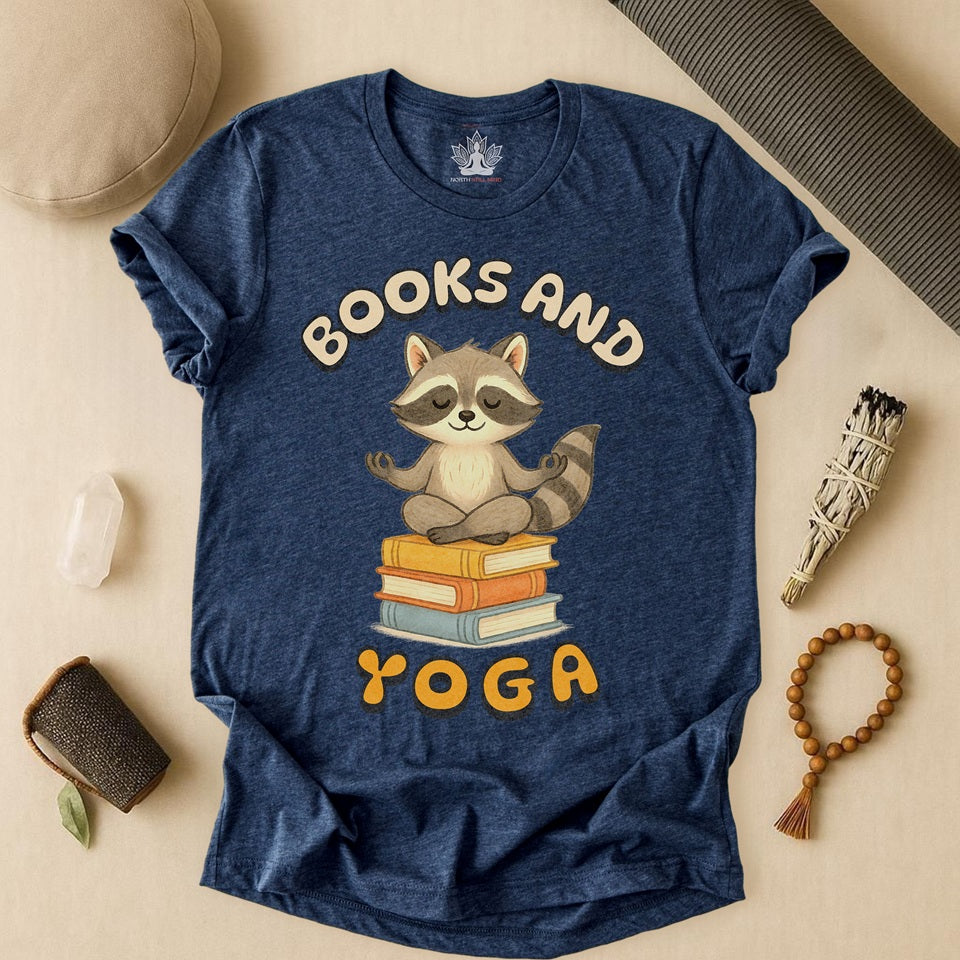 Books and Yoga – Cozy Raccoon Tee