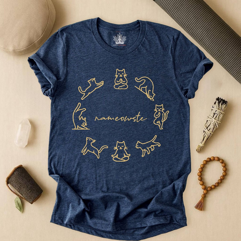 Nameowste Yoga Cats – Minimalist Funny Tee