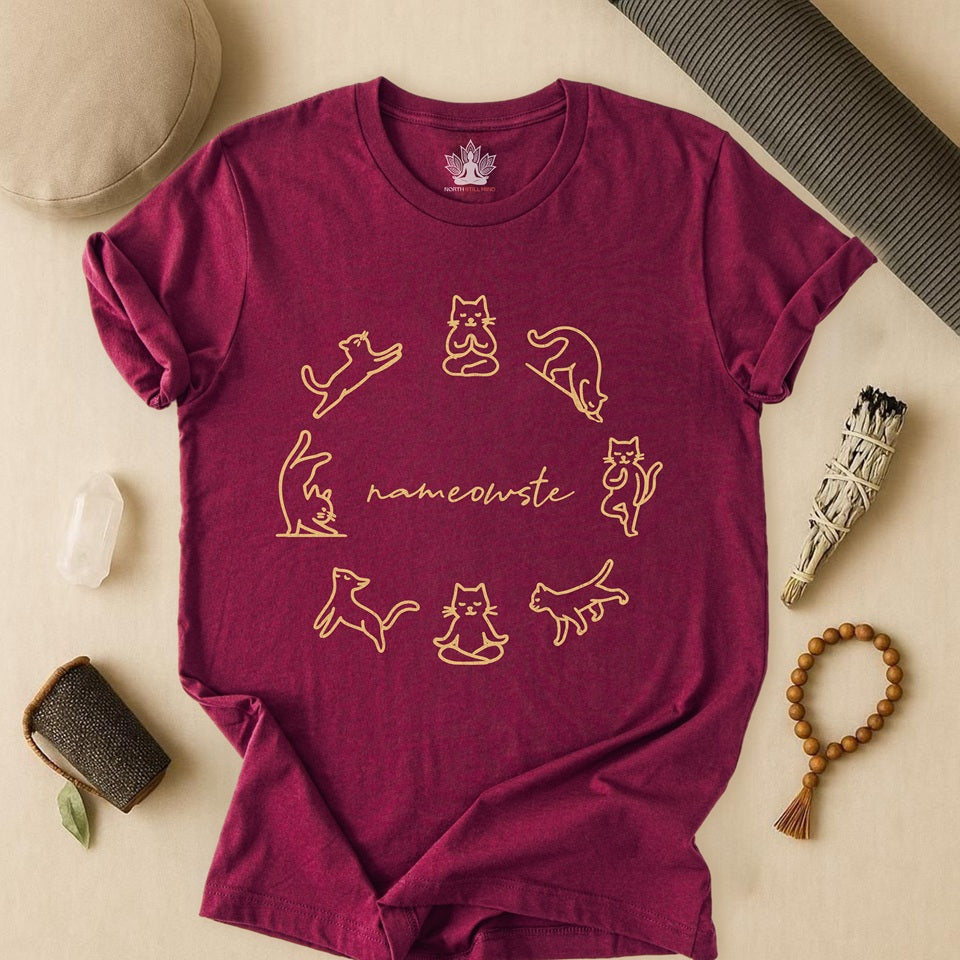 Nameowste Yoga Cats – Minimalist Funny Tee