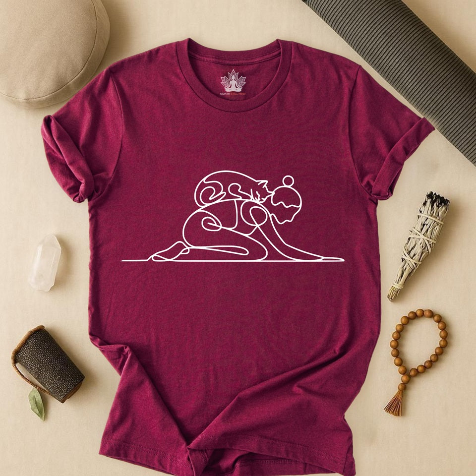 Cat on Back Yoga Pose – Line Art Tee
