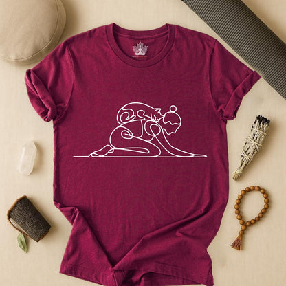 Cat on Back Yoga Pose – Line Art Tee