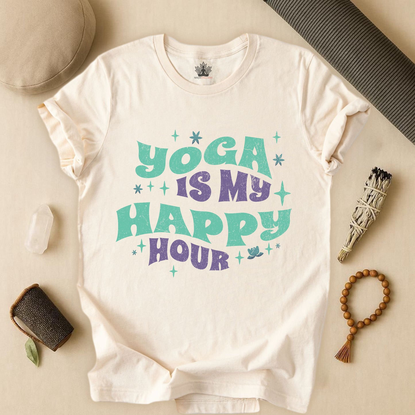 Yoga Is My Happy Hour – Retro Groovy Tee
