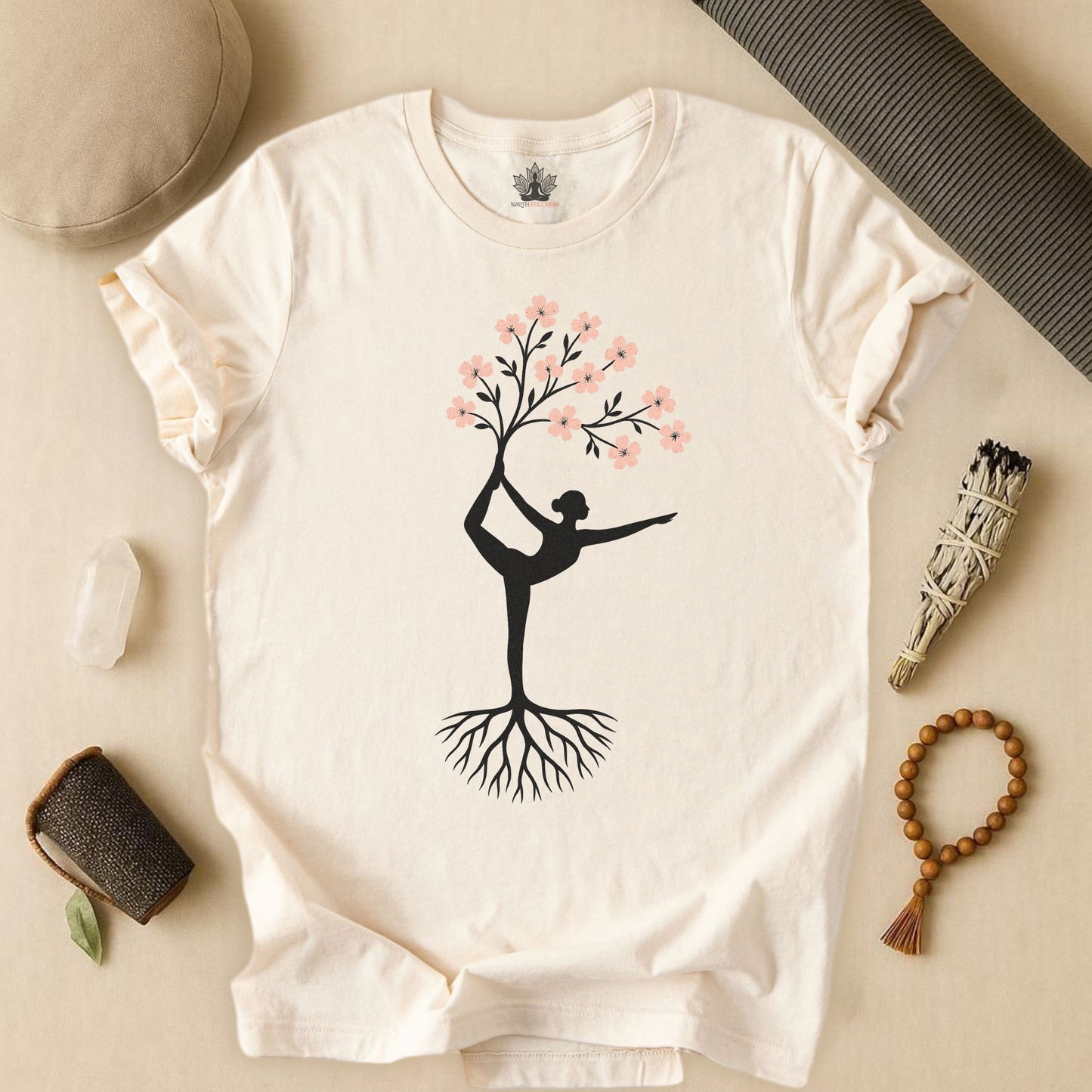 Cherry Blossom Rooted – Yoga Tree Pose Tee
