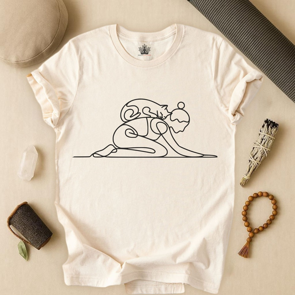 Cat on Back Yoga Pose – Line Art Tee