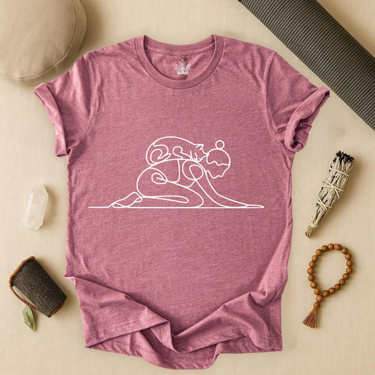 Cat on Back Yoga Pose – Line Art Tee