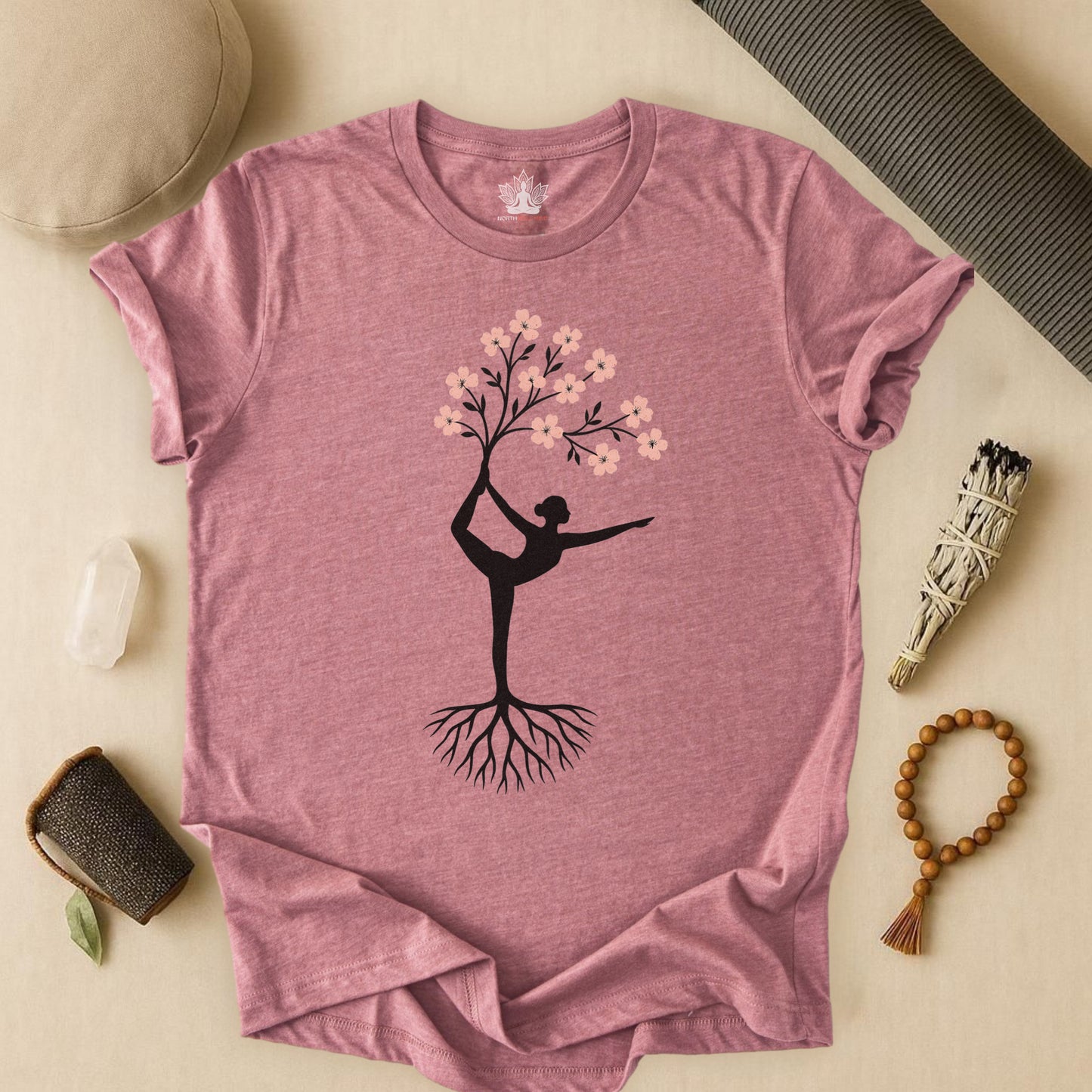 Cherry Blossom Rooted – Yoga Tree Pose Tee