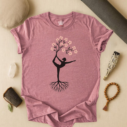 Cherry Blossom Rooted – Yoga Tree Pose Tee