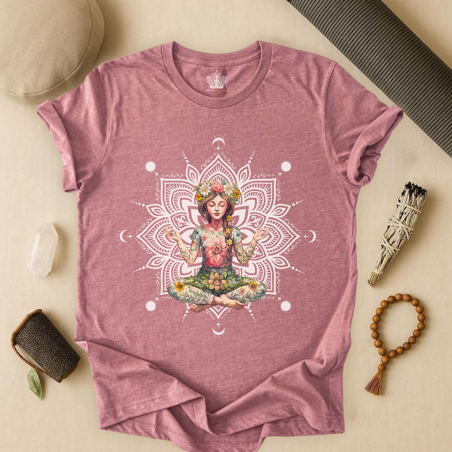 Boho Méditation Fleurie – Posture du Lotus Botanique