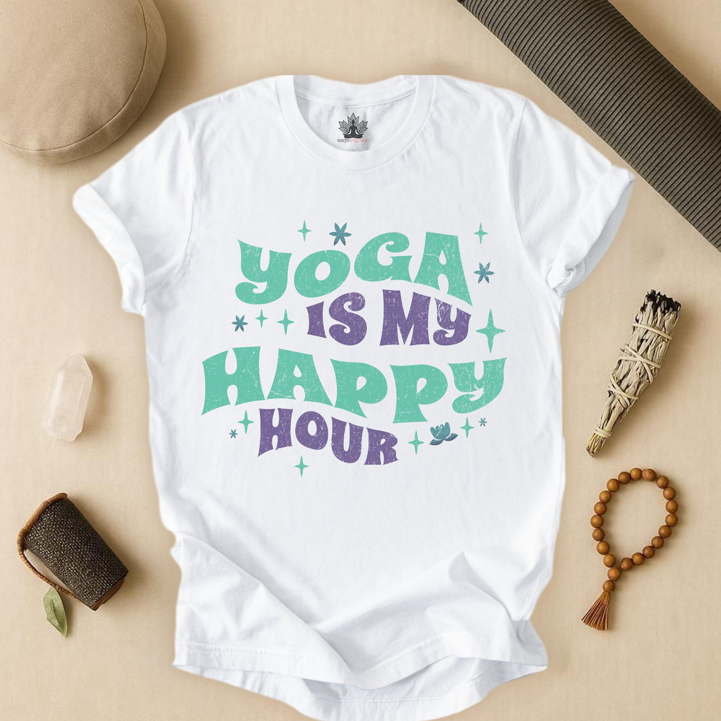 Yoga Is My Happy Hour – Retro Groovy Tee