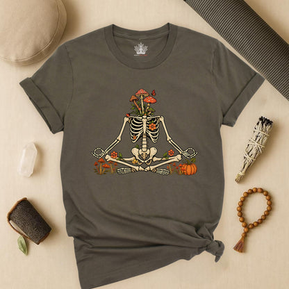 Skeleton Meditation – Halloween Mushroom Tee