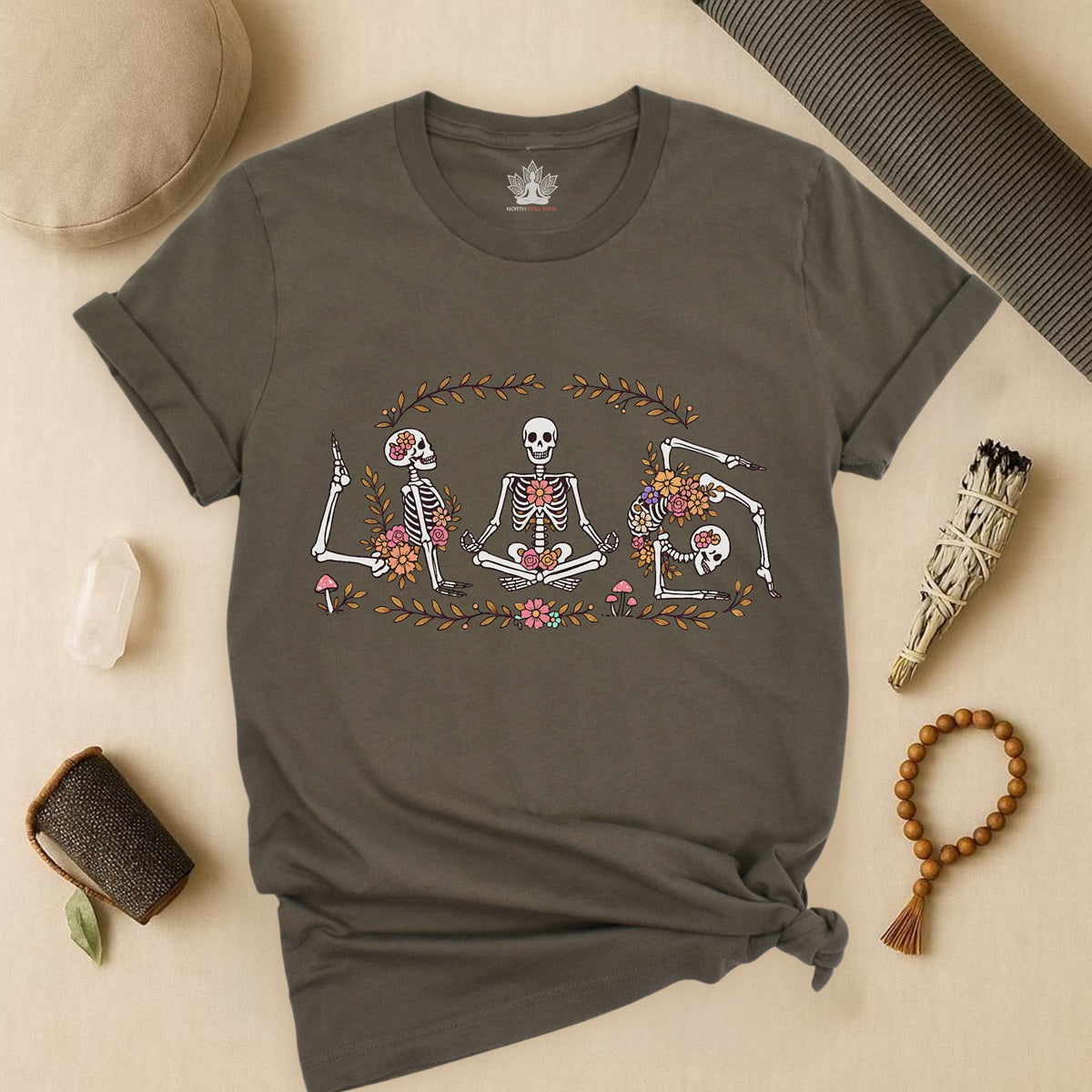 Floral Skeletons – Yoga Halloween Tee